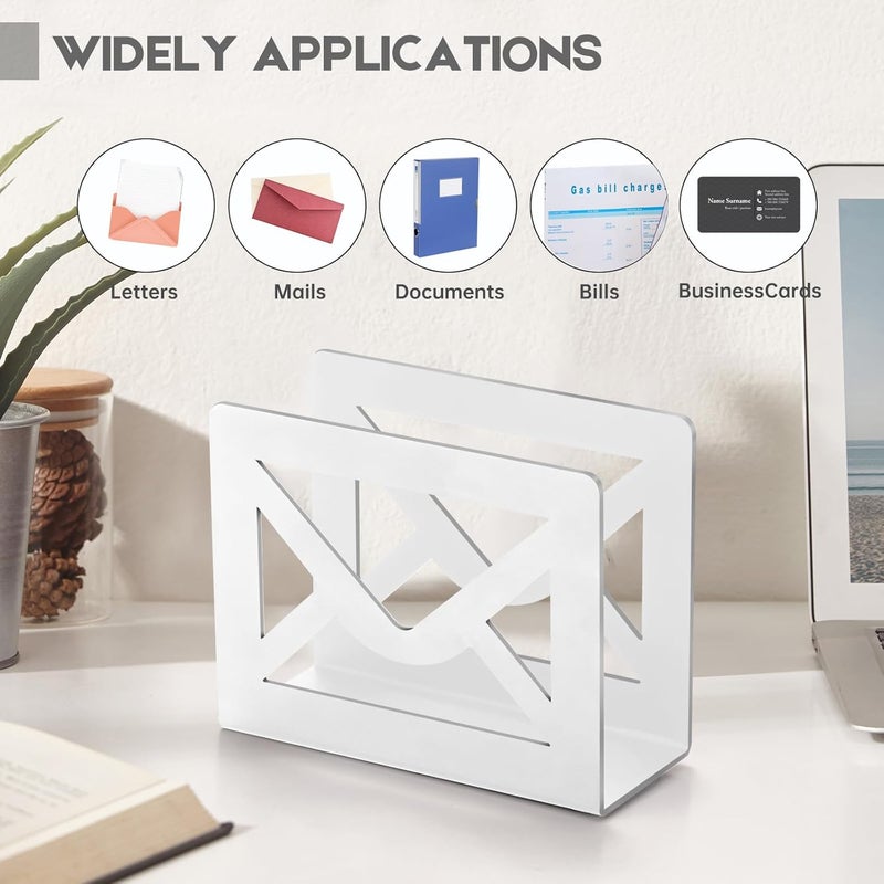 appacare Desktop Metal Mail Holder,Modern Black Letter Organizer for Desk with Cutout Envelope Design,Home and Office Envelope and Document Storage Rack (White) - Image 4